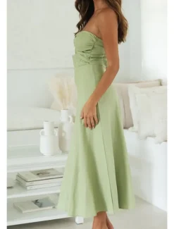 Women's Midi Dress White Dress Graduation Dress Fashion Vacation Birthday Holiday Regular Fit Plain Sleeveless Strapless White Yellow Green Summer