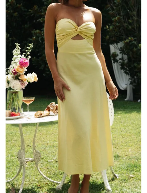 Women's Midi Dress White Dress Graduation Dress Fashion Vacation Birthday Holiday Regular Fit Plain Sleeveless Strapless White Yellow Green Summer