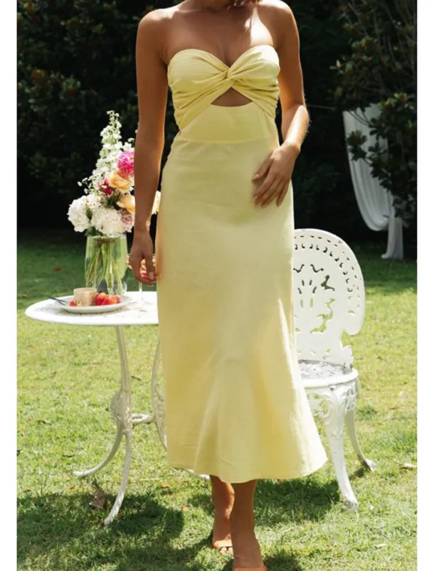 Women's Midi Dress White Dress Graduation Dress Fashion Vacation Birthday Holiday Regular Fit Plain Sleeveless Strapless White Yellow Green Summer