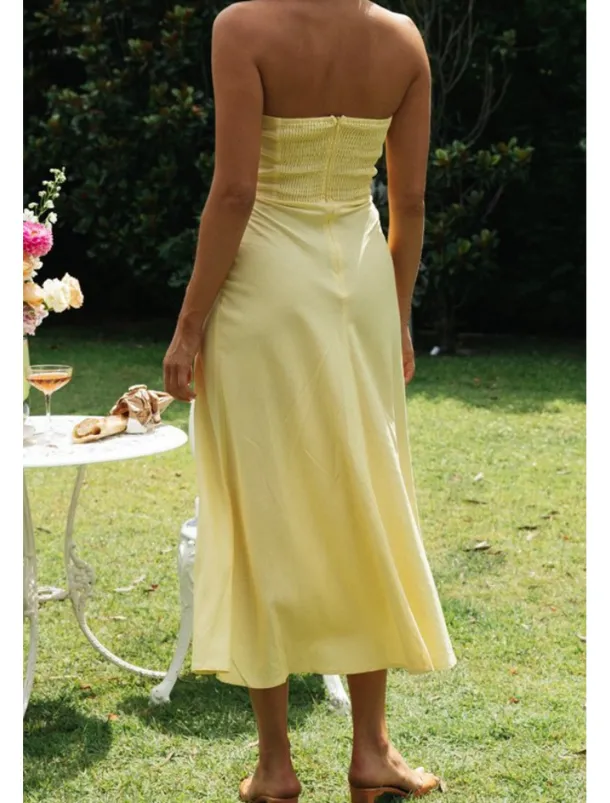 Women's Midi Dress White Dress Graduation Dress Fashion Vacation Birthday Holiday Regular Fit Plain Sleeveless Strapless White Yellow Green Summer