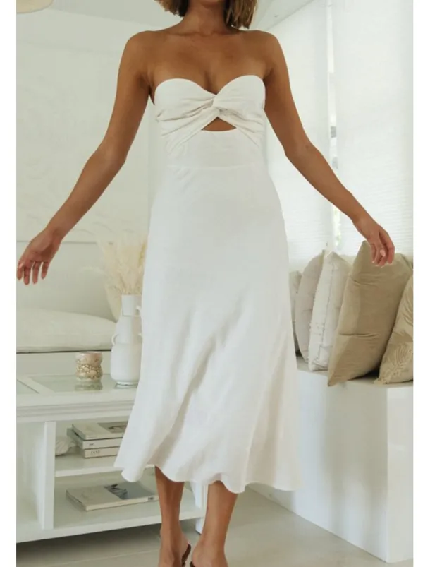 Women's Midi Dress White Dress Graduation Dress Fashion Vacation Birthday Holiday Regular Fit Plain Sleeveless Strapless White Yellow Green Summer