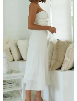 Women's Midi Dress White Dress Graduation Dress Fashion Vacation Birthday Holiday Regular Fit Plain Sleeveless Strapless White Yellow Green Summer