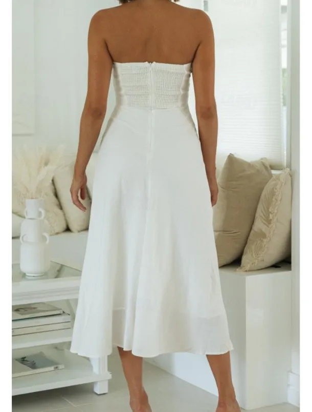 Women's Midi Dress White Dress Graduation Dress Fashion Vacation Birthday Holiday Regular Fit Plain Sleeveless Strapless White Yellow Green Summer