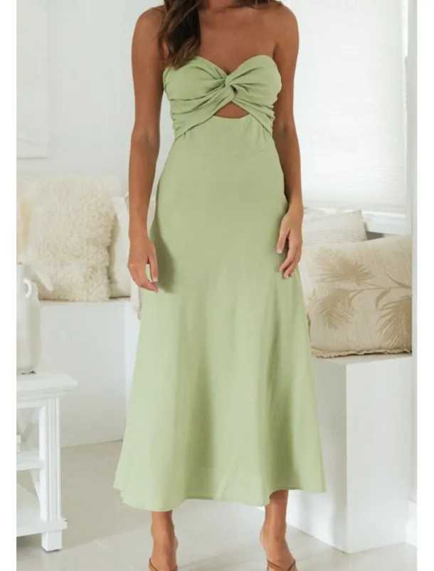 Women's Midi Dress White Dress Graduation Dress Fashion Vacation Birthday Holiday Regular Fit Plain Sleeveless Strapless White Yellow Green Summer