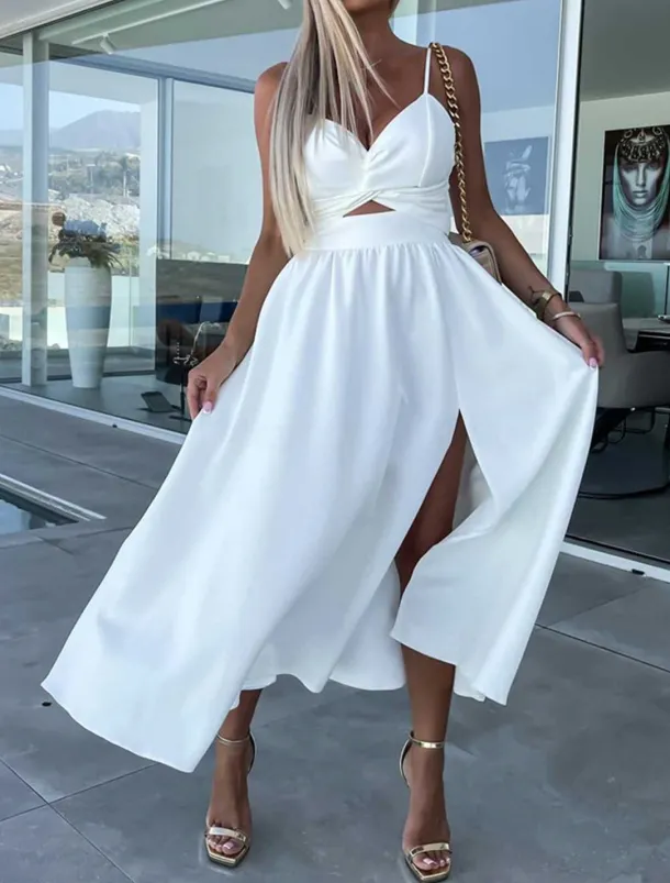 Women's Midi Dress White Dress Graduation Dress Slip Dress A Line Wedding Party Date Regular Fit Sleeveless Strap Black White Pink Fuchsia Summer