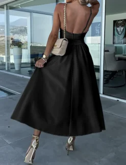 Women's Midi Dress White Dress Graduation Dress Slip Dress A Line Wedding Party Date Regular Fit Sleeveless Strap Black White Pink Fuchsia Summer