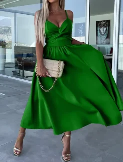 Women's Midi Dress White Dress Graduation Dress Slip Dress A Line Wedding Party Date Regular Fit Sleeveless Strap Black White Pink Fuchsia Summer