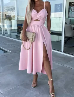 Women's Midi Dress White Dress Graduation Dress Slip Dress A Line Wedding Party Date Regular Fit Sleeveless Strap Black White Pink Fuchsia Summer