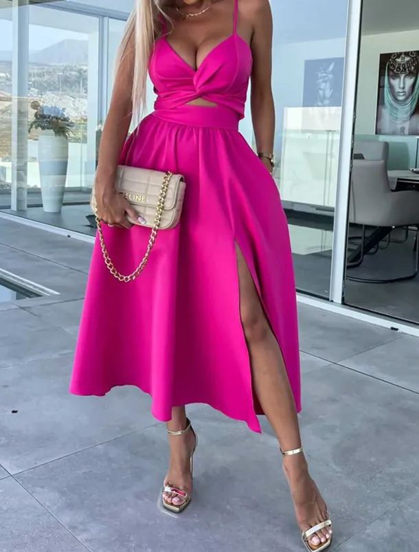Women's Midi Dress White Dress Graduation Dress Slip Dress A Line Wedding Party Date Regular Fit Sleeveless Strap Black White Pink Fuchsia Summer