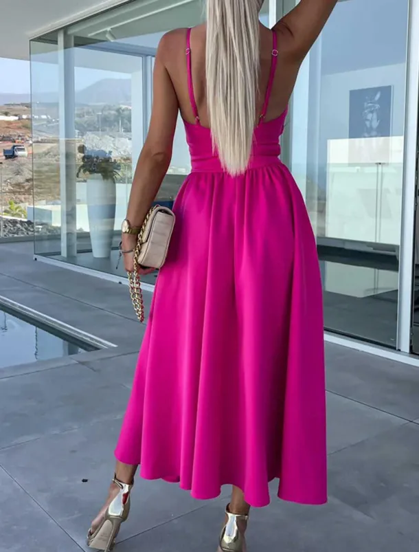 Women's Midi Dress White Dress Graduation Dress Slip Dress A Line Wedding Party Date Regular Fit Sleeveless Strap Black White Pink Fuchsia Summer