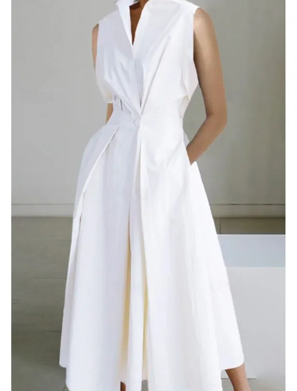 Women's Midi Dress White Dress Trumpet Mermaid Dress Print Dress Fashion Tea Party Going out Weekend Regular Fit Plain Flower Sleeveless V Neck White Cream Orange Beige Summer