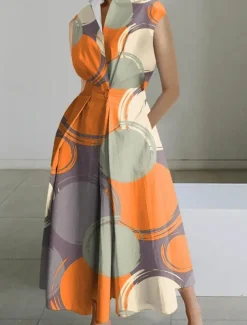 Women's Midi Dress White Dress Trumpet Mermaid Dress Print Dress Fashion Tea Party Going out Weekend Regular Fit Plain Flower Sleeveless V Neck White Cream Orange Beige Summer