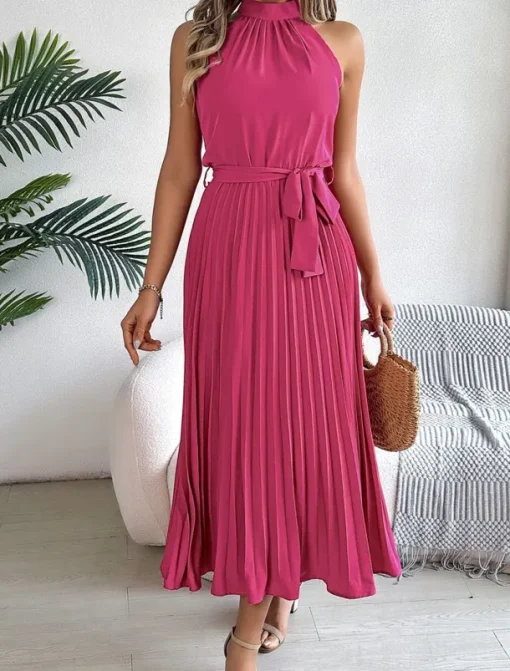 Women's Midi Dress Wrap Dress A Line Dress Pleated Dress Halter Dress Vacation Vacation Casual Daily Regular Fit Graphic Sleeveless Halter Neck Black Pink Wine Green Summer