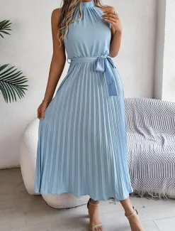 Women's Midi Dress Wrap Dress A Line Dress Pleated Dress Halter Dress Vacation Vacation Casual Daily Regular Fit Graphic Sleeveless Halter Neck Black Pink Wine Green Summer