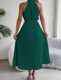 Women's Midi Dress Wrap Dress A Line Dress Pleated Dress Halter Dress Vacation Vacation Casual Daily Regular Fit Graphic Sleeveless Halter Neck Black Pink Wine Green Summer