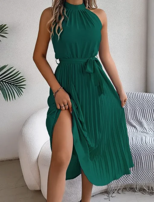 Women's Midi Dress Wrap Dress A Line Dress Pleated Dress Halter Dress Vacation Vacation Casual Daily Regular Fit Graphic Sleeveless Halter Neck Black Pink Wine Green Summer