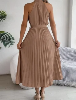 Women's Midi Dress Wrap Dress A Line Dress Pleated Dress Halter Dress Vacation Vacation Casual Daily Regular Fit Graphic Sleeveless Halter Neck Black Pink Wine Green Summer