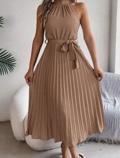 Women's Midi Dress Wrap Dress A Line Dress Pleated Dress Halter Dress Vacation Vacation Casual Daily Regular Fit Graphic Sleeveless Halter Neck Black Pink Wine Green Summer