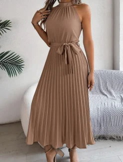Women's Midi Dress Wrap Dress A Line Dress Pleated Dress Halter Dress Vacation Vacation Casual Daily Regular Fit Graphic Sleeveless Halter Neck Black Pink Wine Green Summer