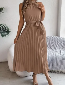 Women's Midi Dress Wrap Dress A Line Dress Pleated Dress Halter Dress Vacation Vacation Casual Daily Regular Fit Graphic Sleeveless Halter Neck Black Pink Wine Green Summer