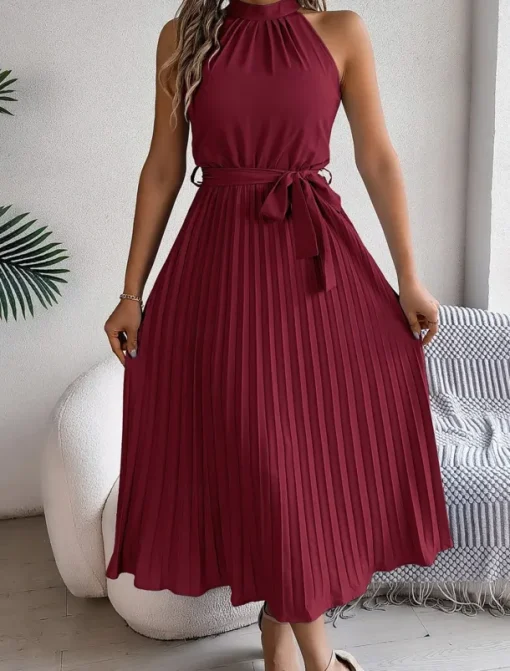 Women's Midi Dress Wrap Dress A Line Dress Pleated Dress Halter Dress Vacation Vacation Casual Daily Regular Fit Graphic Sleeveless Halter Neck Black Pink Wine Green Summer