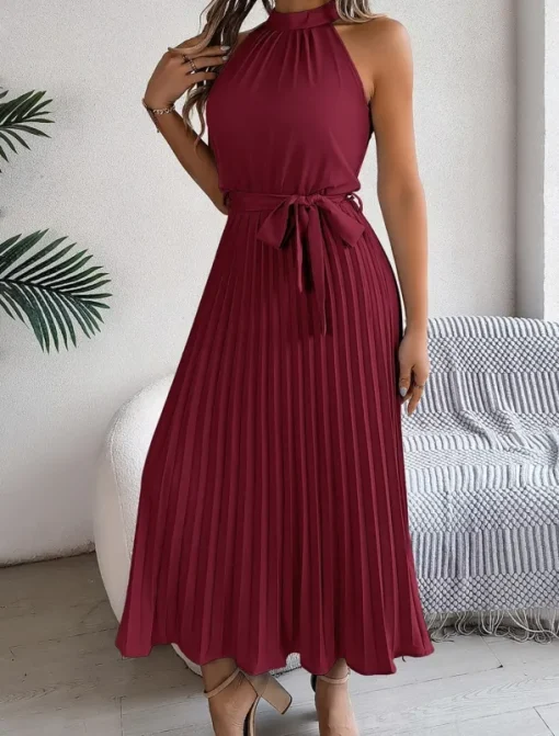 Women's Midi Dress Wrap Dress A Line Dress Pleated Dress Halter Dress Vacation Vacation Casual Daily Regular Fit Graphic Sleeveless Halter Neck Black Pink Wine Green Summer