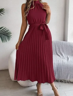 Women's Midi Dress Wrap Dress A Line Dress Pleated Dress Halter Dress Vacation Vacation Casual Daily Regular Fit Graphic Sleeveless Halter Neck Black Pink Wine Green Summer