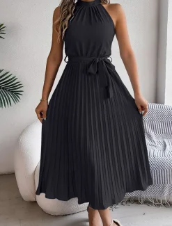 Women's Midi Dress Wrap Dress A Line Dress Pleated Dress Halter Dress Vacation Vacation Casual Daily Regular Fit Graphic Sleeveless Halter Neck Black Pink Wine Green Summer