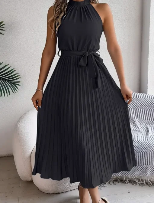 Women's Midi Dress Wrap Dress A Line Dress Pleated Dress Halter Dress Vacation Vacation Casual Daily Regular Fit Graphic Sleeveless Halter Neck Black Pink Wine Green Summer
