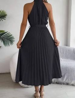 Women's Midi Dress Wrap Dress A Line Dress Pleated Dress Halter Dress Vacation Vacation Casual Daily Regular Fit Graphic Sleeveless Halter Neck Black Pink Wine Green Summer