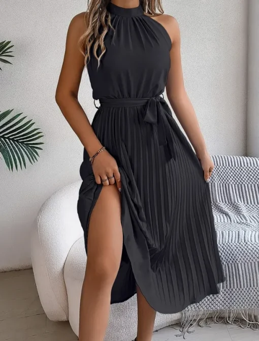 Women's Midi Dress Wrap Dress A Line Dress Pleated Dress Halter Dress Vacation Vacation Casual Daily Regular Fit Graphic Sleeveless Halter Neck Black Pink Wine Green Summer