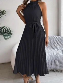 Women's Midi Dress Wrap Dress A Line Dress Pleated Dress Halter Dress Vacation Vacation Casual Daily Regular Fit Graphic Sleeveless Halter Neck Black Pink Wine Green Summer