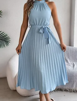 Women's Midi Dress Wrap Dress A Line Dress Pleated Dress Halter Dress Vacation Vacation Casual Daily Regular Fit Graphic Sleeveless Halter Neck Black Pink Wine Green Summer