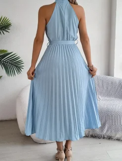 Women's Midi Dress Wrap Dress A Line Dress Pleated Dress Halter Dress Vacation Vacation Casual Daily Regular Fit Graphic Sleeveless Halter Neck Black Pink Wine Green Summer