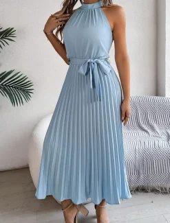 Women's Midi Dress Wrap Dress A Line Dress Pleated Dress Halter Dress Vacation Vacation Casual Daily Regular Fit Graphic Sleeveless Halter Neck Black Pink Wine Green Summer