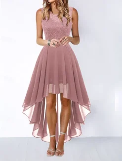 Women's Mini Dress A Line Dress Tulle Dress Elegant Party Cocktail Wedding Outdoor Party Regular Fit Graphic Sleeveless Crew Neck Pink Wine Khaki Gray Summer Spring