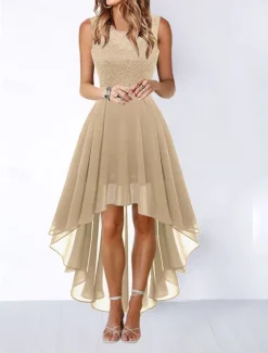 Women's Mini Dress A Line Dress Tulle Dress Elegant Party Cocktail Wedding Outdoor Party Regular Fit Graphic Sleeveless Crew Neck Pink Wine Khaki Gray Summer Spring