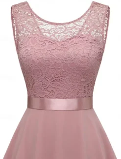 Women's Mini Dress A Line Dress Tulle Dress Elegant Party Cocktail Wedding Outdoor Party Regular Fit Graphic Sleeveless Crew Neck Pink Wine Khaki Gray Summer Spring