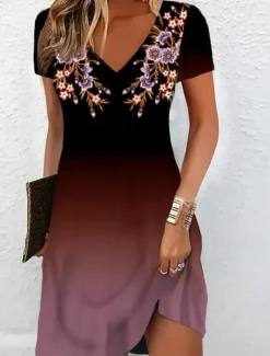 Women's Mini Dress A Line DressSundress Summer Dress Vacation Casual Vacation Daily Regular Fit Floral Graphic Short Sleeve Crew Neck Dark Blue Summer