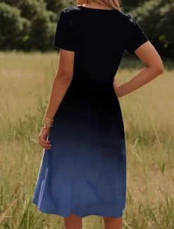 Women's Mini Dress A Line DressSundress Summer Dress Vacation Casual Vacation Daily Regular Fit Floral Graphic Short Sleeve Crew Neck Dark Blue Summer