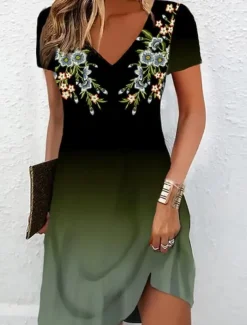 Women's Mini Dress A Line DressSundress Summer Dress Vacation Casual Vacation Daily Regular Fit Floral Graphic Short Sleeve Crew Neck Dark Blue Summer