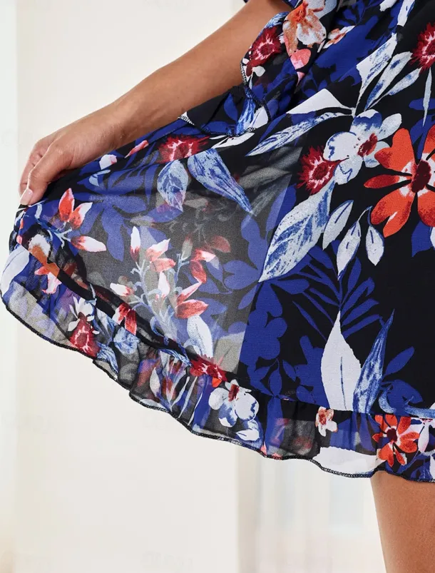 Women's Mini Dress A Line Dress Stylish Vacation Daily Loose Fit Floral Half Sleeve V Neck Dark Blue Summer