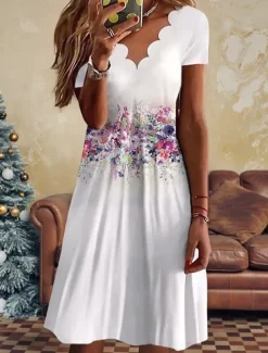 Women's Mini Dress A Line Dress Semi Formal Wedding Guest Cocktail Party Going out Regular Fit Floral Graphic Short Sleeve Black White Pink