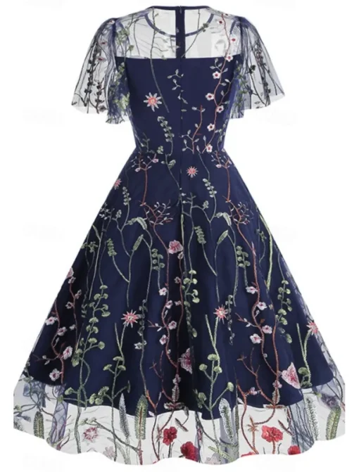 Women's Mini Dress A Line Dress Tulle Dress Elegant Party Cocktail Outdoor Party Wedding Guest Regular Fit Floral Short Sleeve Crew Neck Black White Red Blue Summer