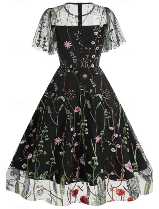 Women's Mini Dress A Line Dress Tulle Dress Elegant Party Cocktail Outdoor Party Wedding Guest Regular Fit Floral Short Sleeve Crew Neck Black White Red Blue Summer