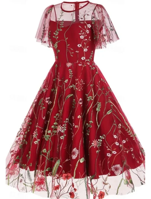 Women's Mini Dress A Line Dress Tulle Dress Elegant Party Cocktail Outdoor Party Wedding Guest Regular Fit Floral Short Sleeve Crew Neck Black White Red Blue Summer