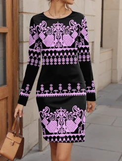Women's Mini Dress Black Dress Vintage Dress Sweatshirt Dress Winter Dress Casual Formal Party Street Casual Regular Fit Color Block Long Sleeve Crew Neck Pink Khaki Spring Fall Winter