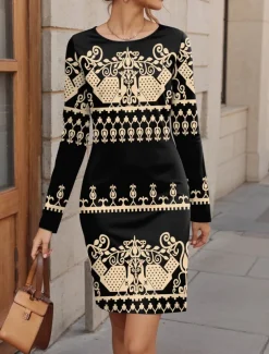 Women's Mini Dress Black Dress Vintage Dress Sweatshirt Dress Winter Dress Casual Formal Party Street Casual Regular Fit Color Block Long Sleeve Crew Neck Pink Khaki Spring Fall Winter