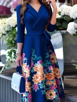 Women's Mini Dress Blazer Dress Work Dresses Fit And Flare Dress Basic Casual Vacation Daily Regular Fit Graphic Long Sleeve Lapel Black Pink Wine Blue Summer