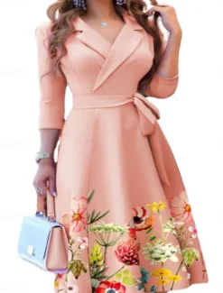 Women's Mini Dress Blazer Dress Work Dresses Fit And Flare Dress Basic Casual Vacation Daily Regular Fit Graphic Long Sleeve Lapel Black Pink Wine Blue Summer